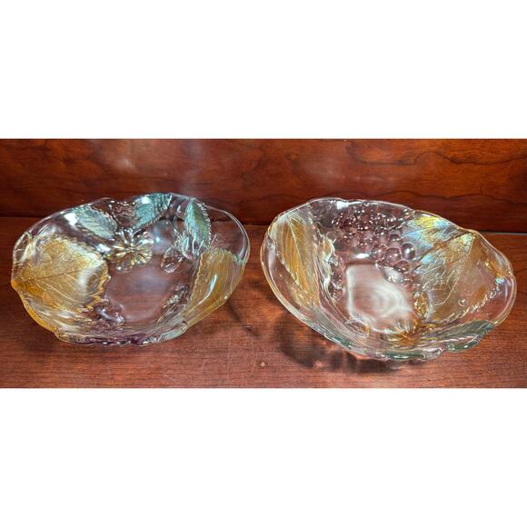Set of 2 Mikasa Walther Crystal Oval Bowls Iridescent Grapes and Leaves Colorful - Picture 3 of 9